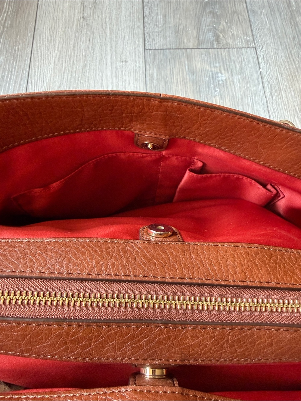 COACH Pebbled Leather Satchel in Chestnut Brown with Gold Hardware - Picture 7 of 16